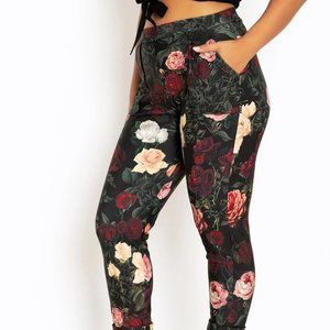 Dark Roses Cuffed Pants - S